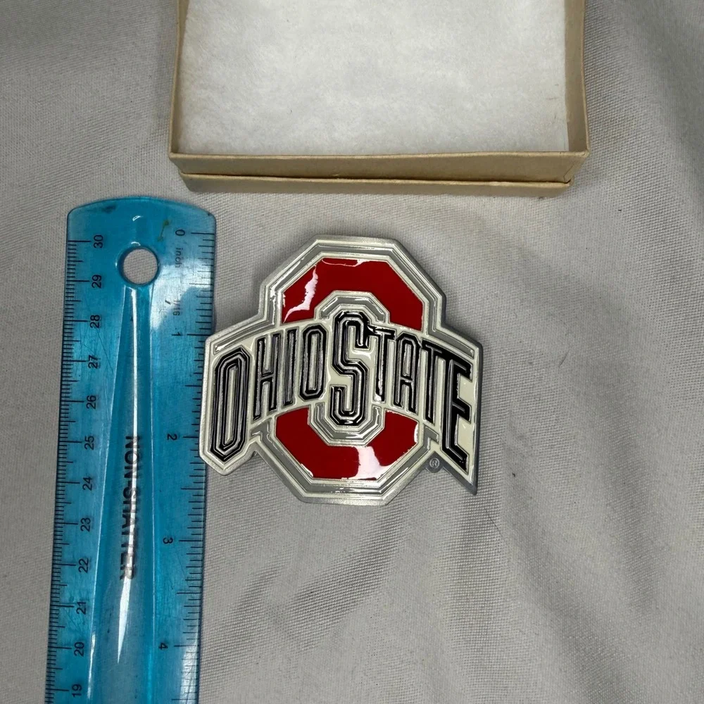 Ohio State Buckeyes Belt Buckle Mens NCAA Block O Logo Red Silver 2004 Vintage
